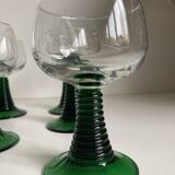 6 Verres à pied ondulés vert vintage