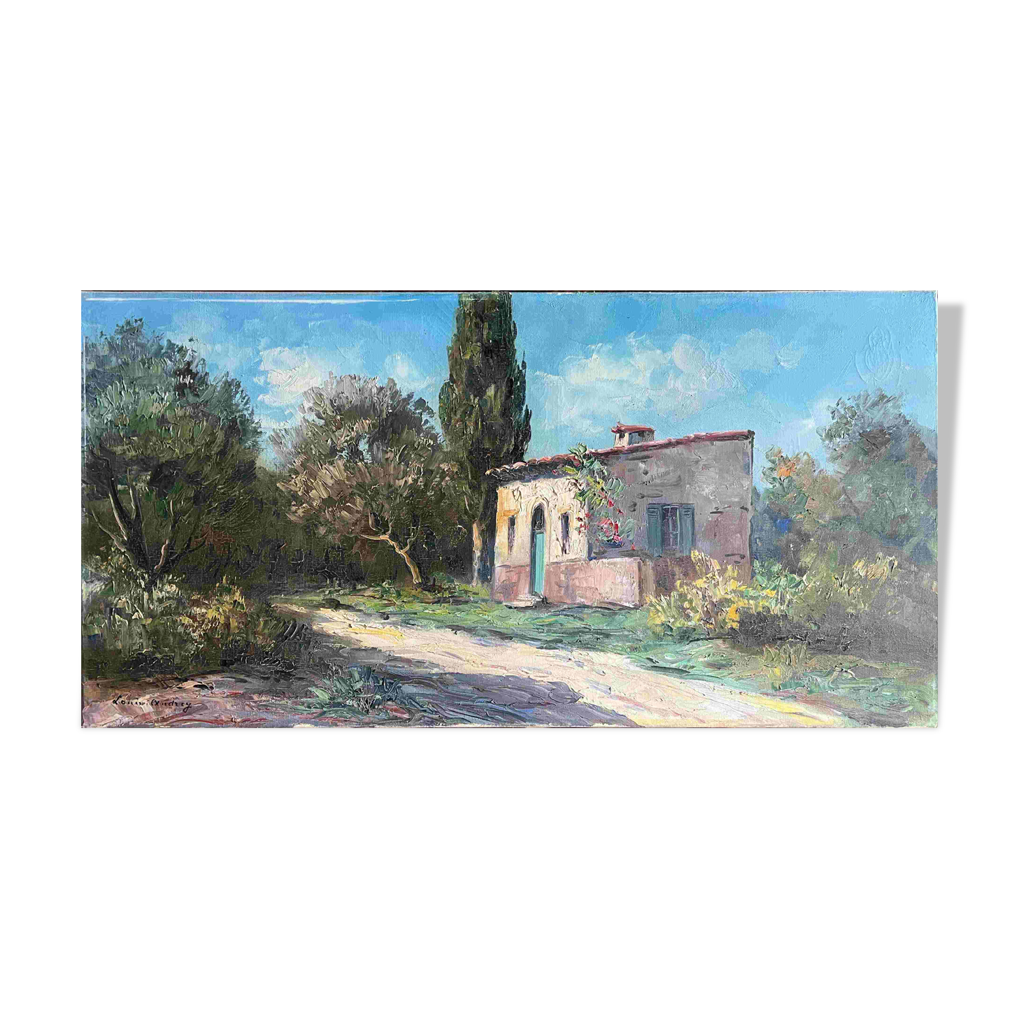 HST painting "Mediterranean landscape" by Louis AUDREY (19th-20th centuries)