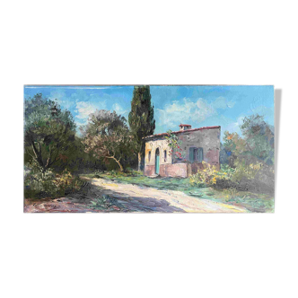 HST painting "Mediterranean landscape" by Louis AUDREY (19th-20th centuries)
