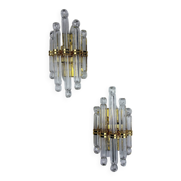 Pair of Venini wall lights, Murano cut glass, 1970, Italy