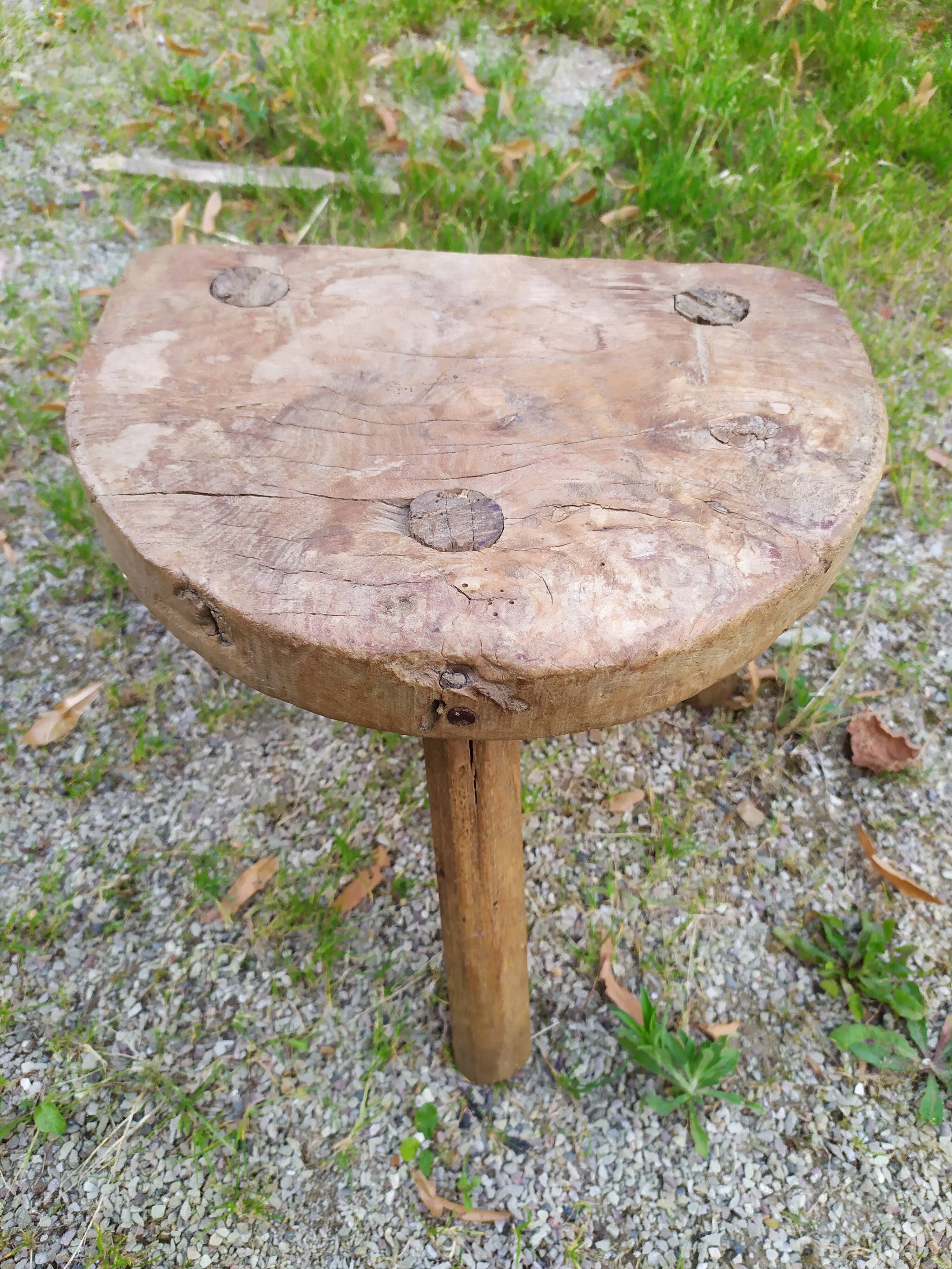Tripod stool in raw wood
