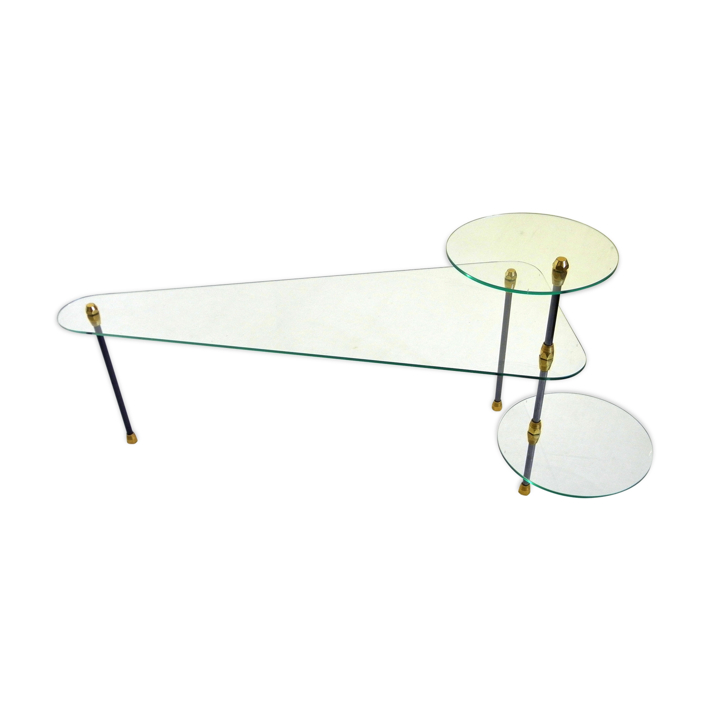 Table basse en verre et métal à plateaux modulables