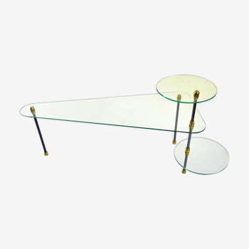 Table basse en verre et métal à plateaux modulables