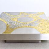 Table basse en acier inoxydable et laiton par Jean Claude Dresse