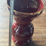 Ringed ceramic vase from Louviers, red and gold, 1950s