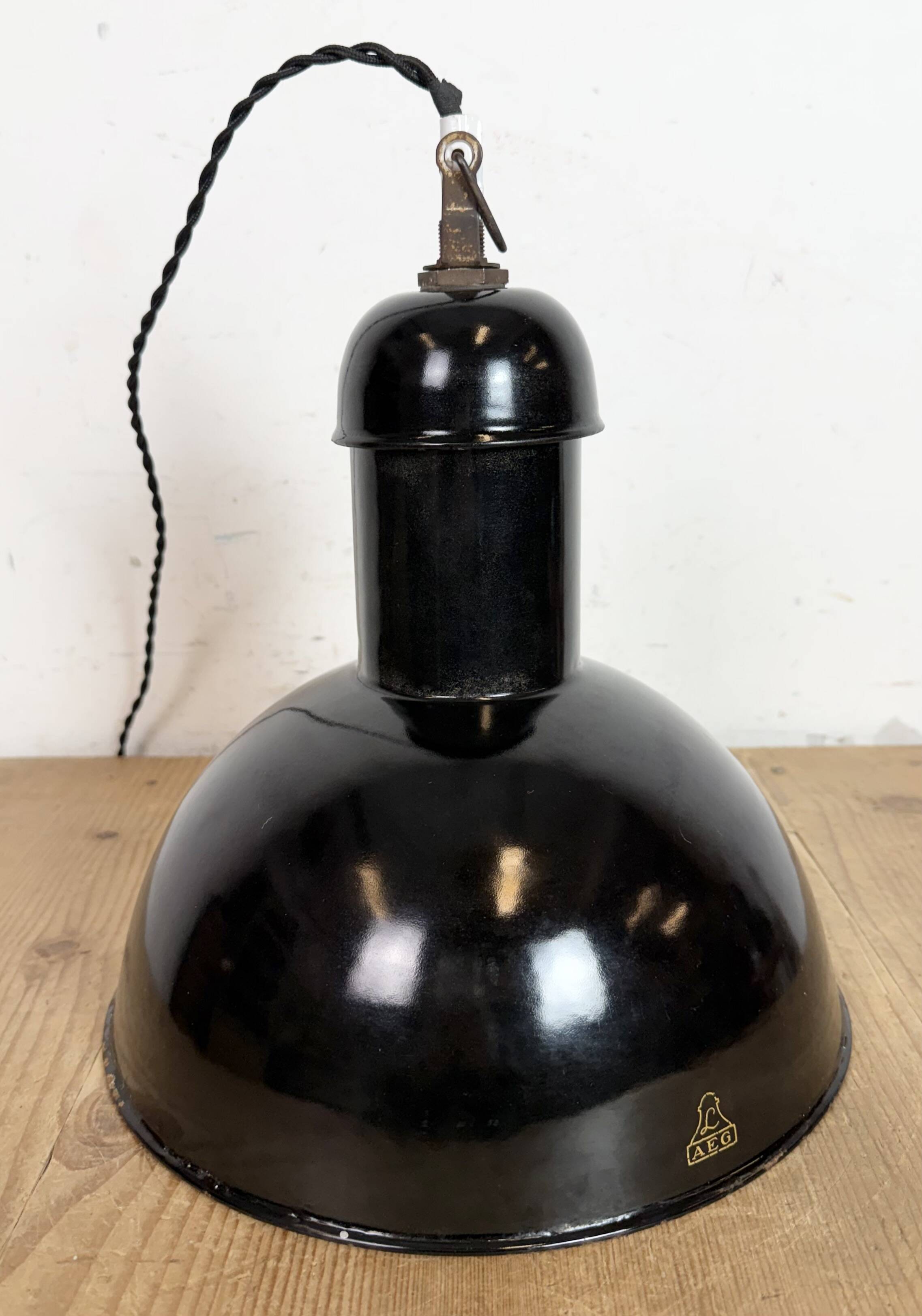 Black Enamel Industrial Pendant Lamp from AEG, 1930s