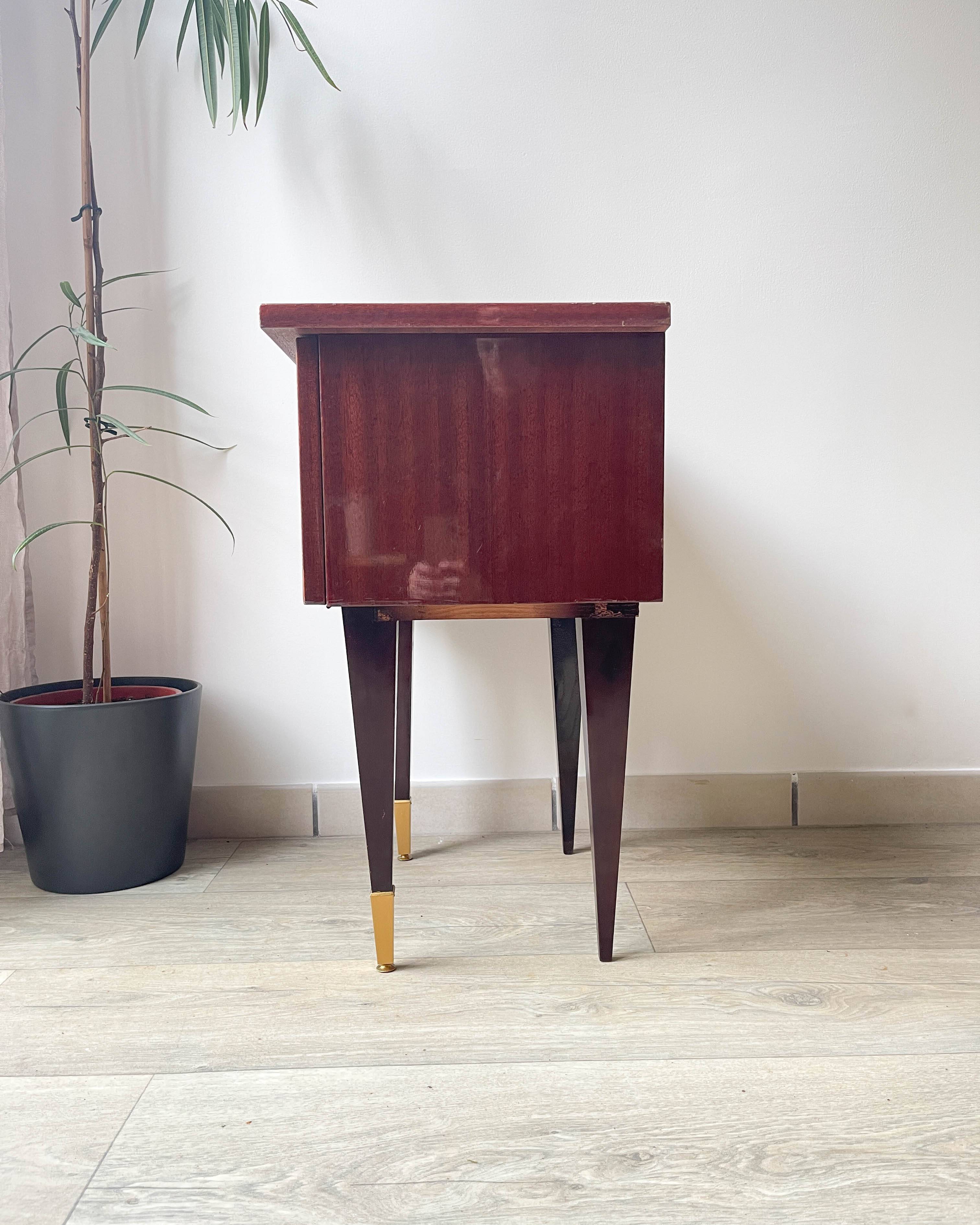 Vintage wood and brass bedside table, 1950s