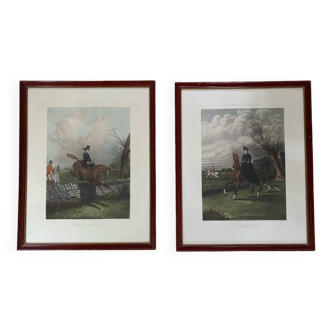 Pair of portrait engravings of a woman on horseback