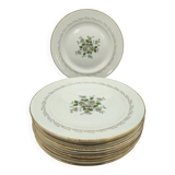 Service of 12 vintage flat plates L'Amandinois Floral Decoration and Gilding