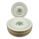Service of 12 vintage flat plates L'Amandinois Floral Decoration and Gilding