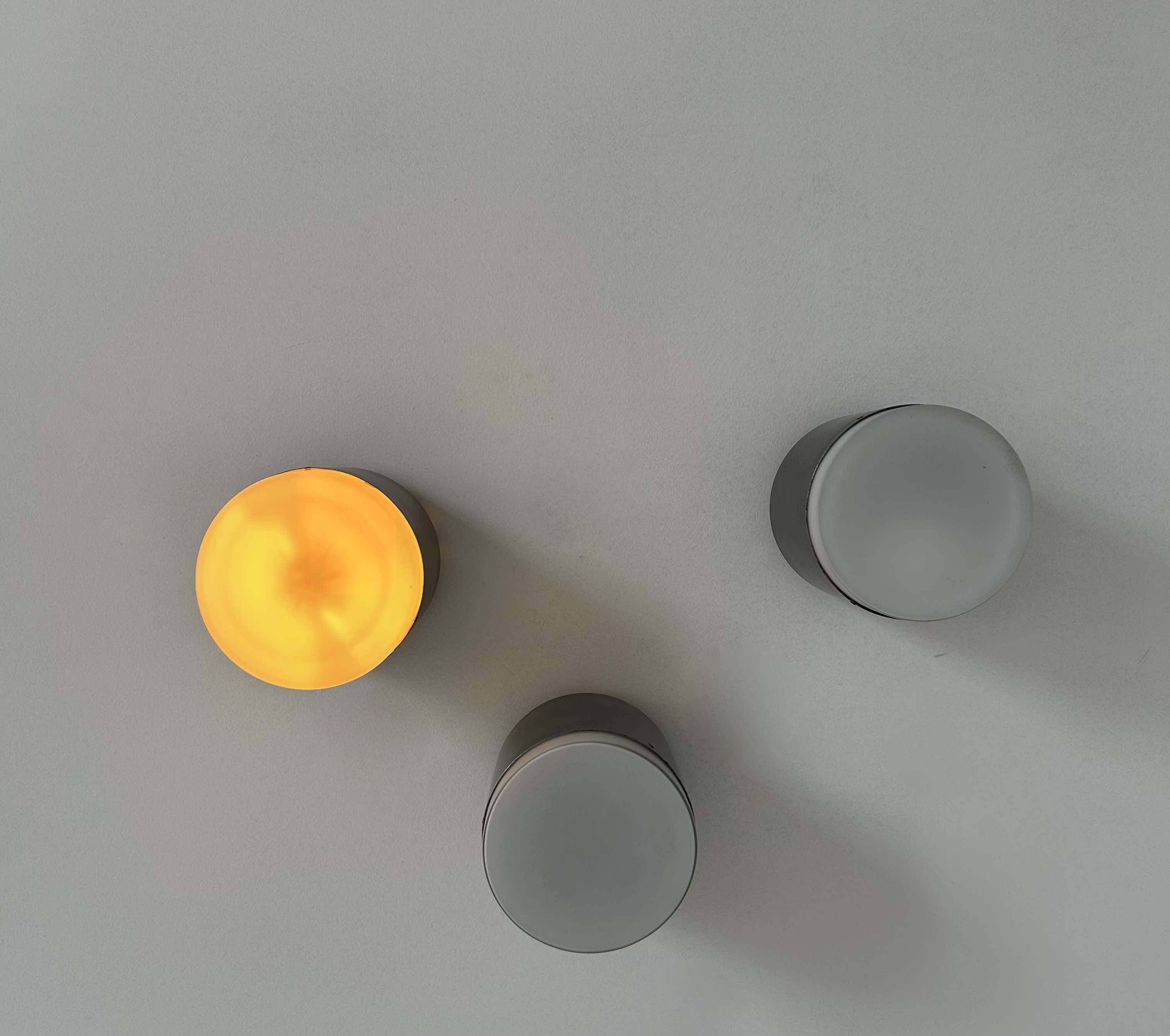 Set of 3 vintage Raak wall lights, aluminum and opaline, Holland 1960