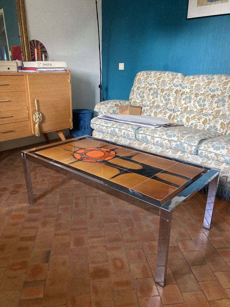 Chrome and ceramic coffee table