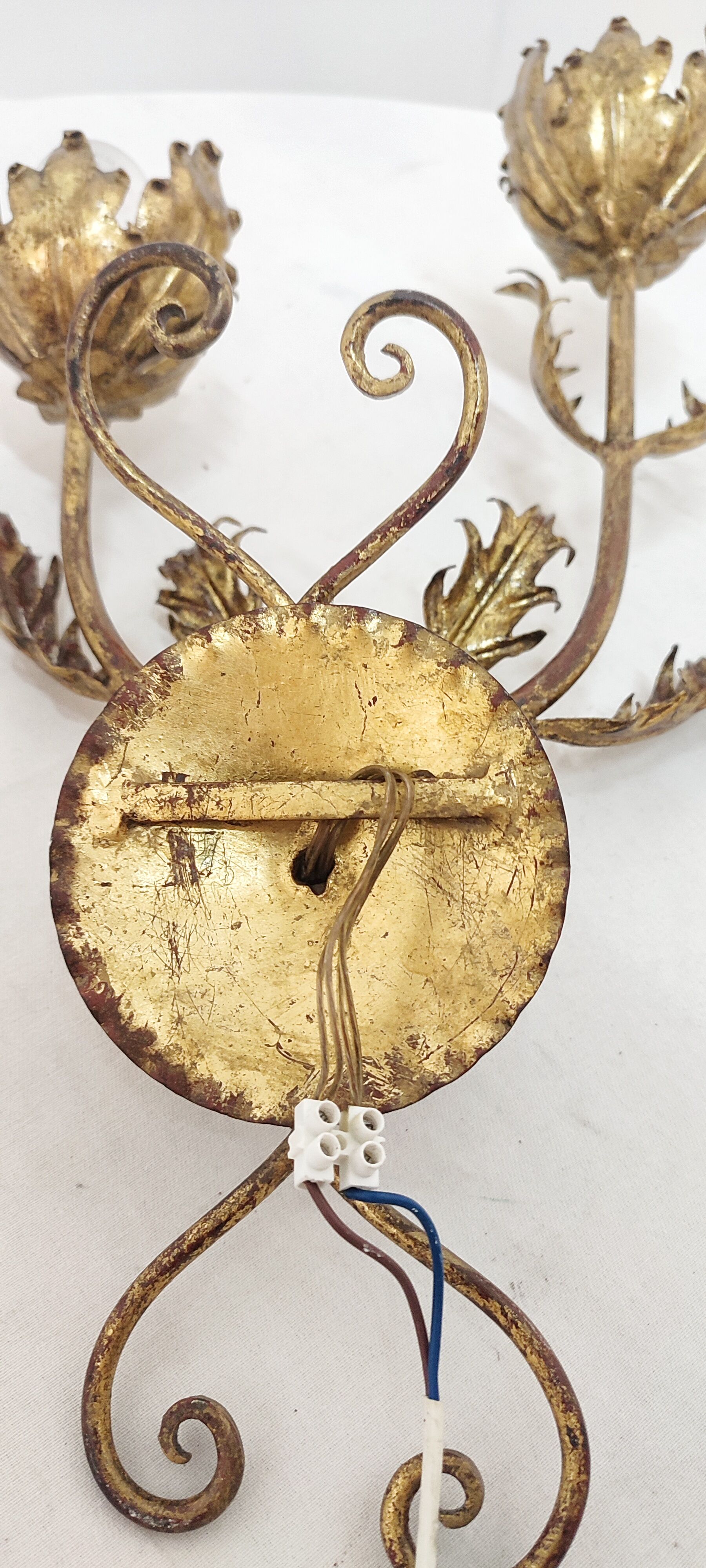 Golden wrought iron wall lamp France, 1970s