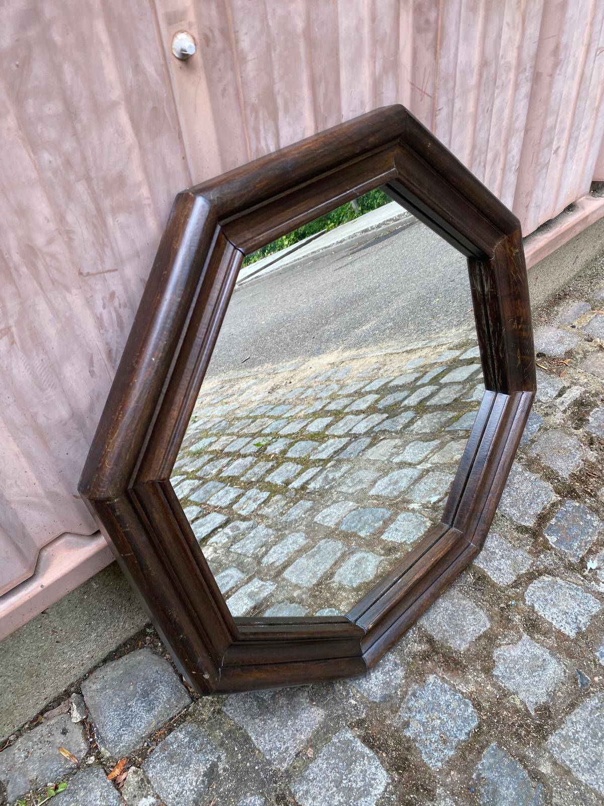 Vintage octagonal mirror in solid wood from the 70s, 63x63cm.