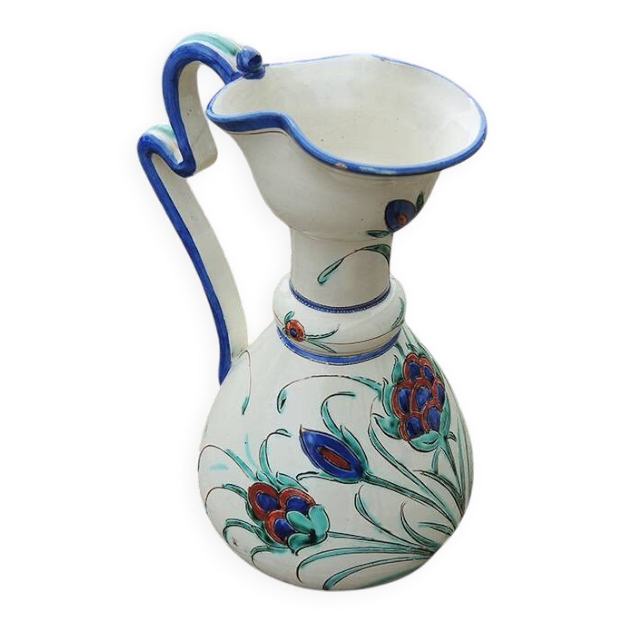 Antique Italian ceramic jug with floral decoration