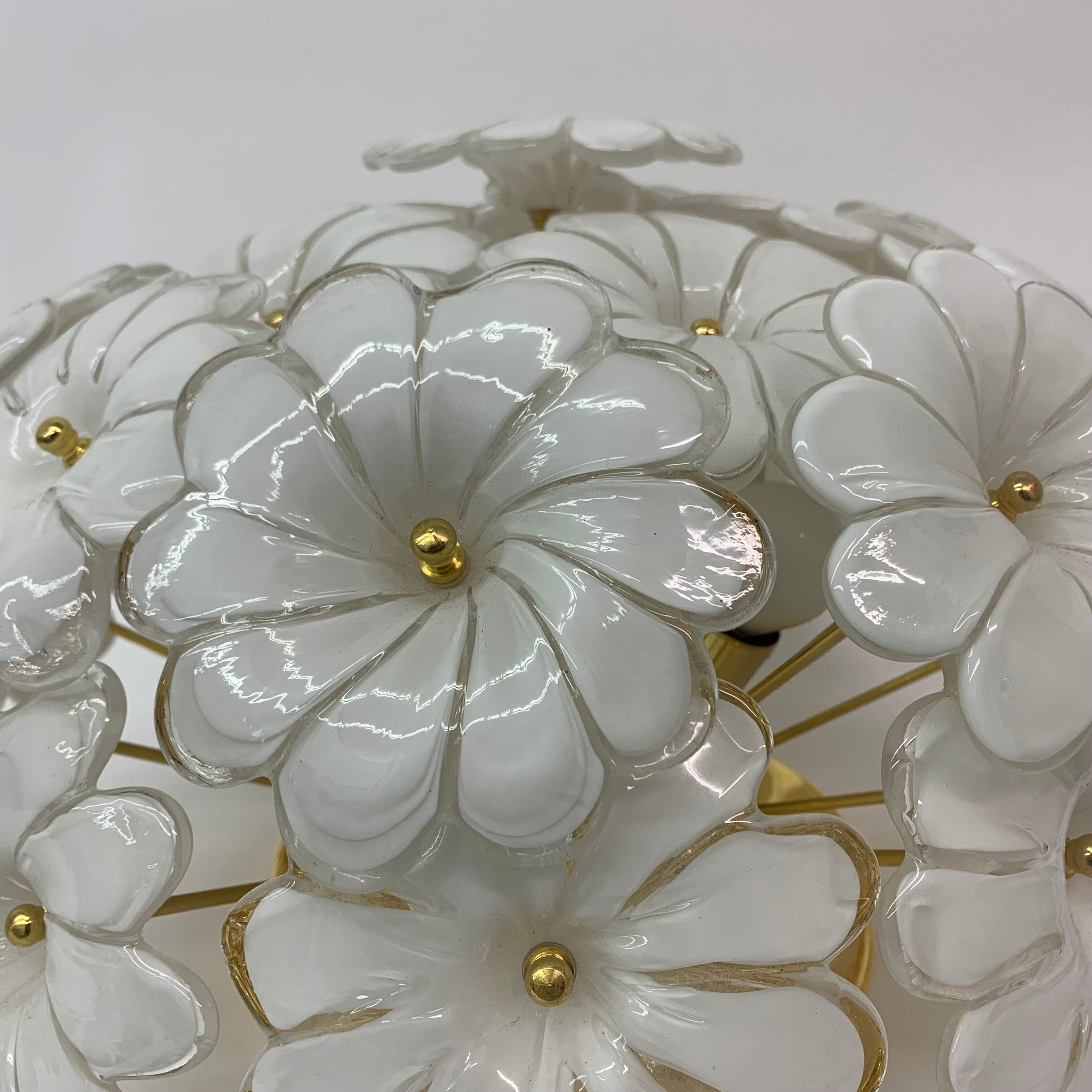 Murano glass flower italian ceiling lamp , 1970’s