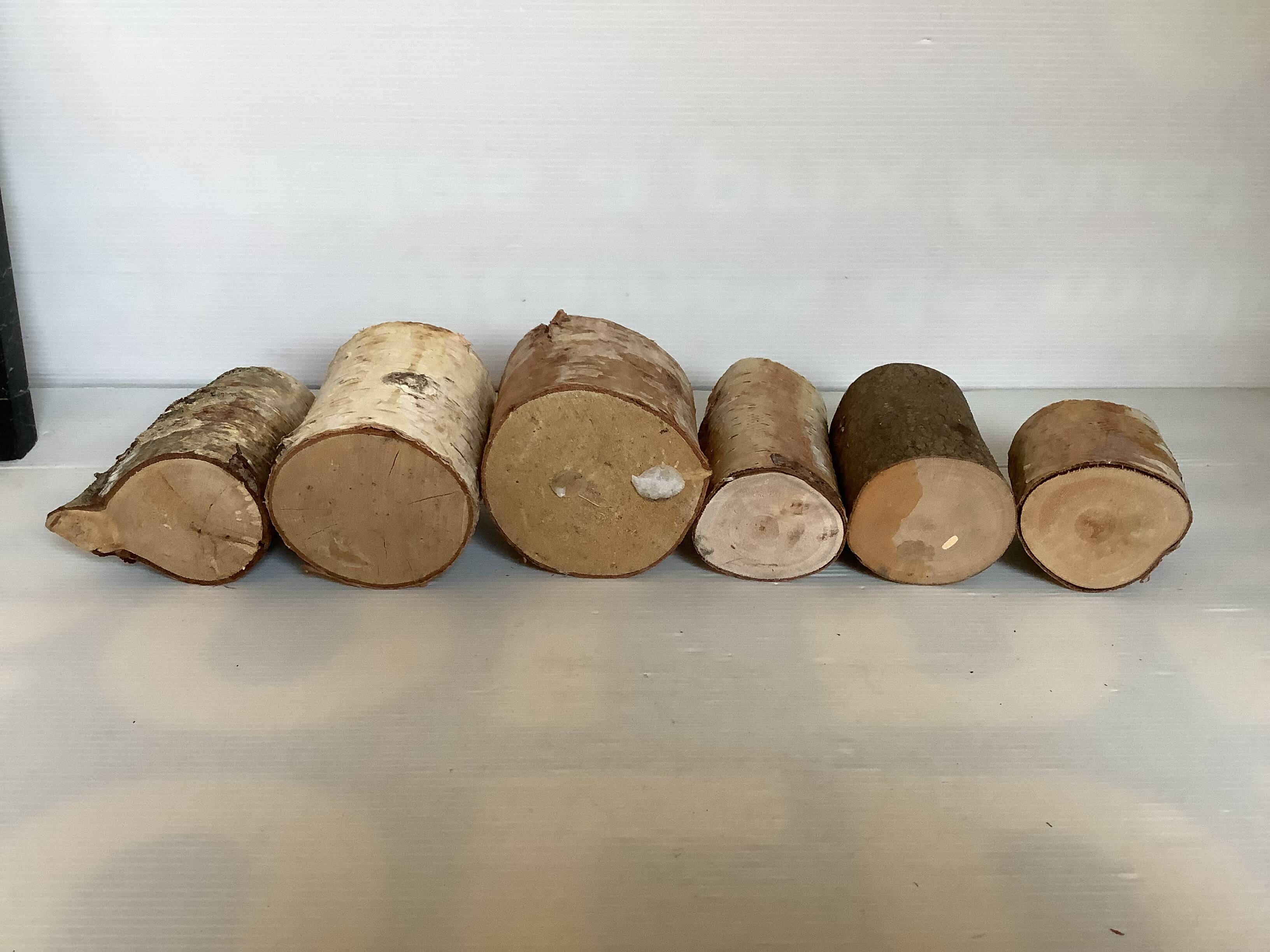 Six wooden candlesticks