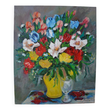 huile sur toile bouquet de fleurs