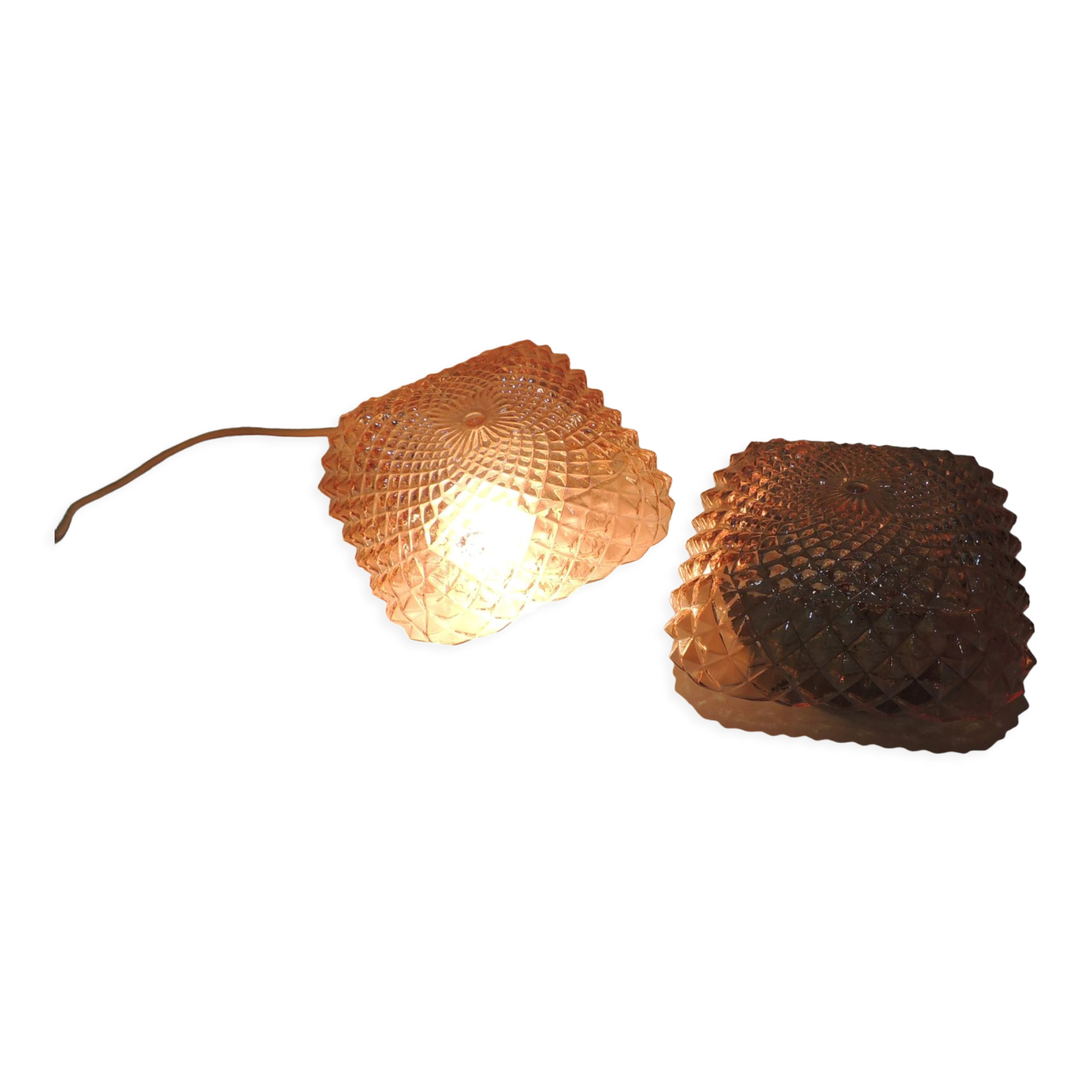 Vintage cast amber glass ceiling lamp spiked pattern for retro furniture from the 50s-60s
