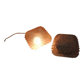 Vintage cast amber glass ceiling lamp spiked pattern for retro furniture from the 50s-60s