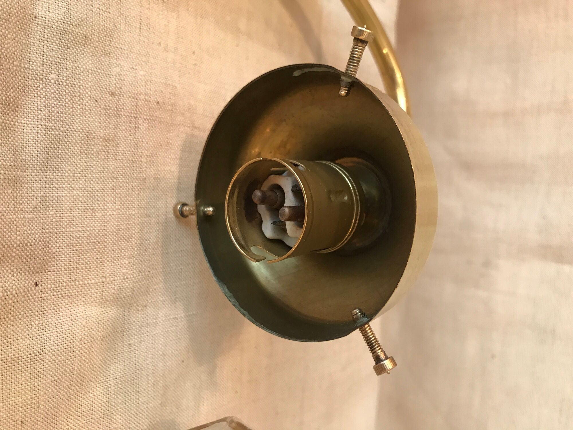 Pair of 1960 brass wall lamps and gilded frosted glass