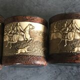 Old OFFICE kit Brass and LEATHER, 1 Tray with 4 Pots decoration HUNTING to RUN