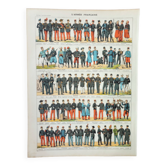 Gravure ancienne 1898, Uniformes des Grandes Écoles • Lithographie, Planche originale