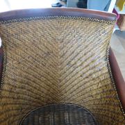 Set of 2 armchairs in woven rattan and exotic wood, 1980s