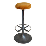 Tabouret haut vintage fonte d'aluminium et moumoute