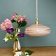 Vintage pendant lampshade in pink Clichy glass with gold trim