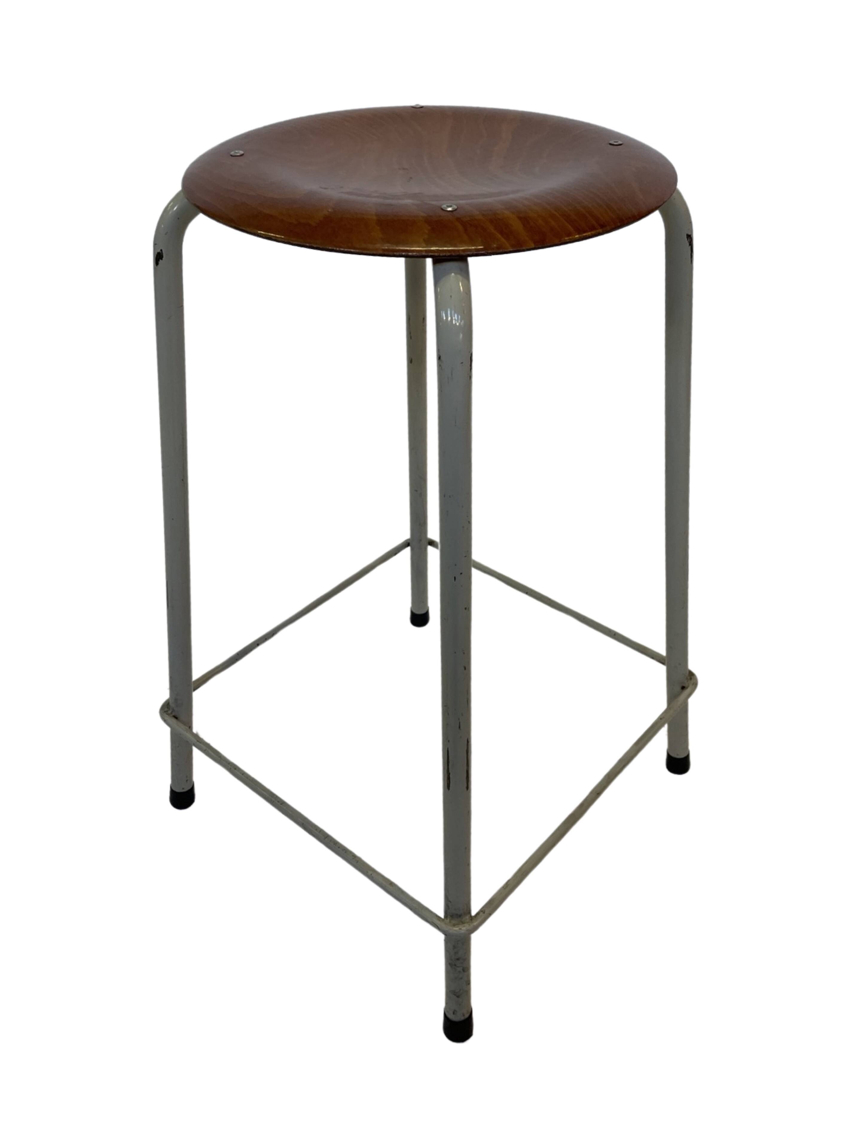 Vintage school stool, 1970s industrial design, Dutch minimalist