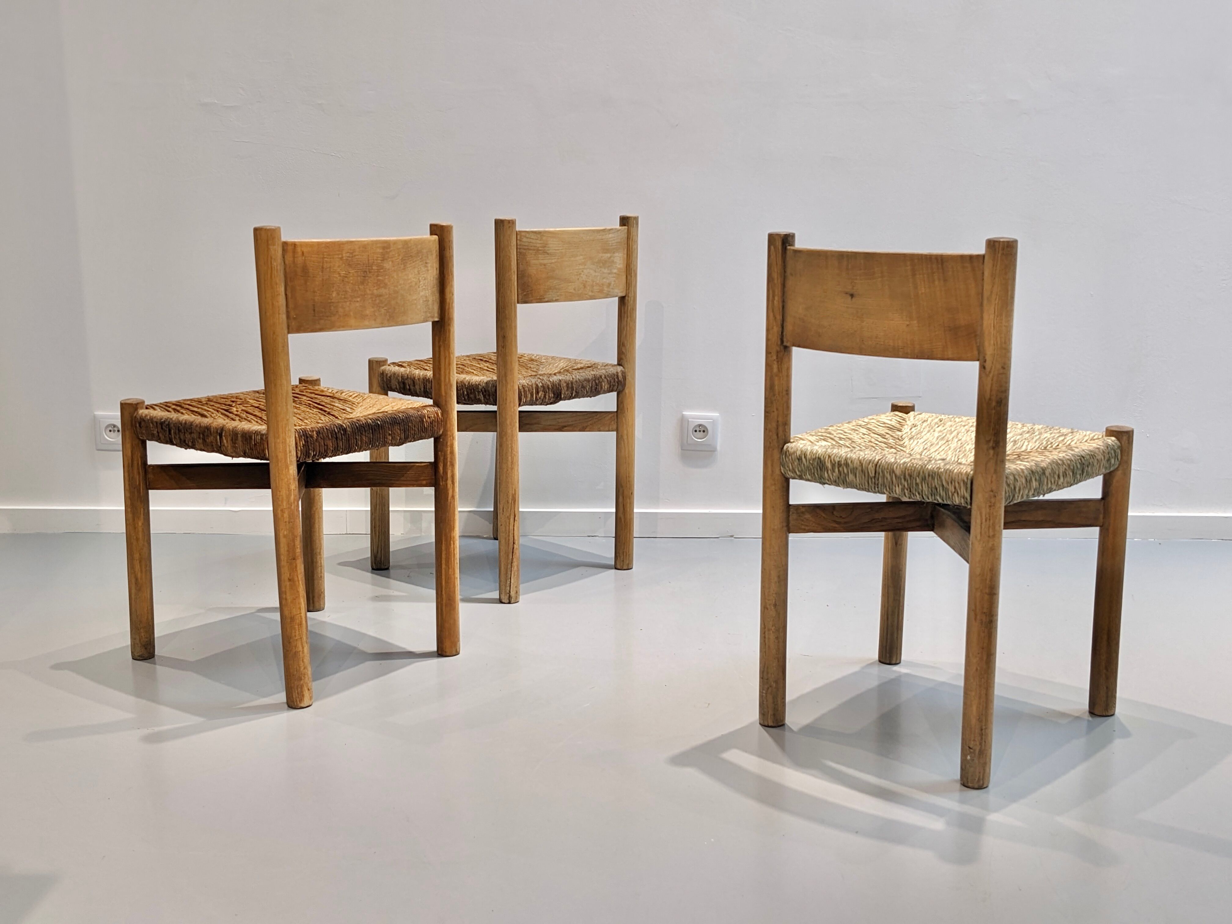 Series of 3 Méribel chairs by Charlotte Perriand