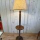 Turned wooden floor lamp