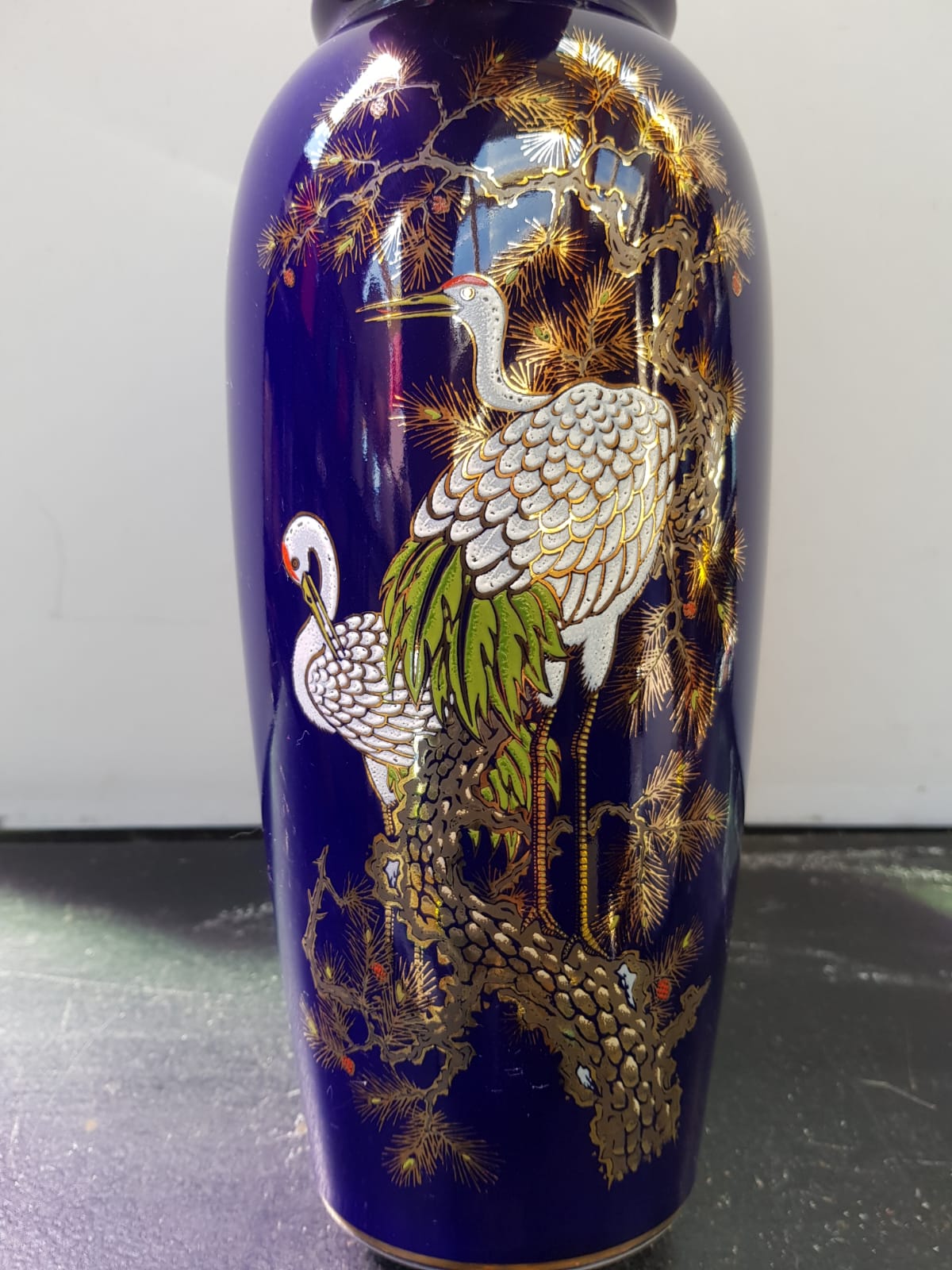 Old Ceramic Vase Enamelled Blue Asian Décor Vintage