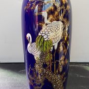 Old Ceramic Vase Enamelled Blue Asian Décor Vintage