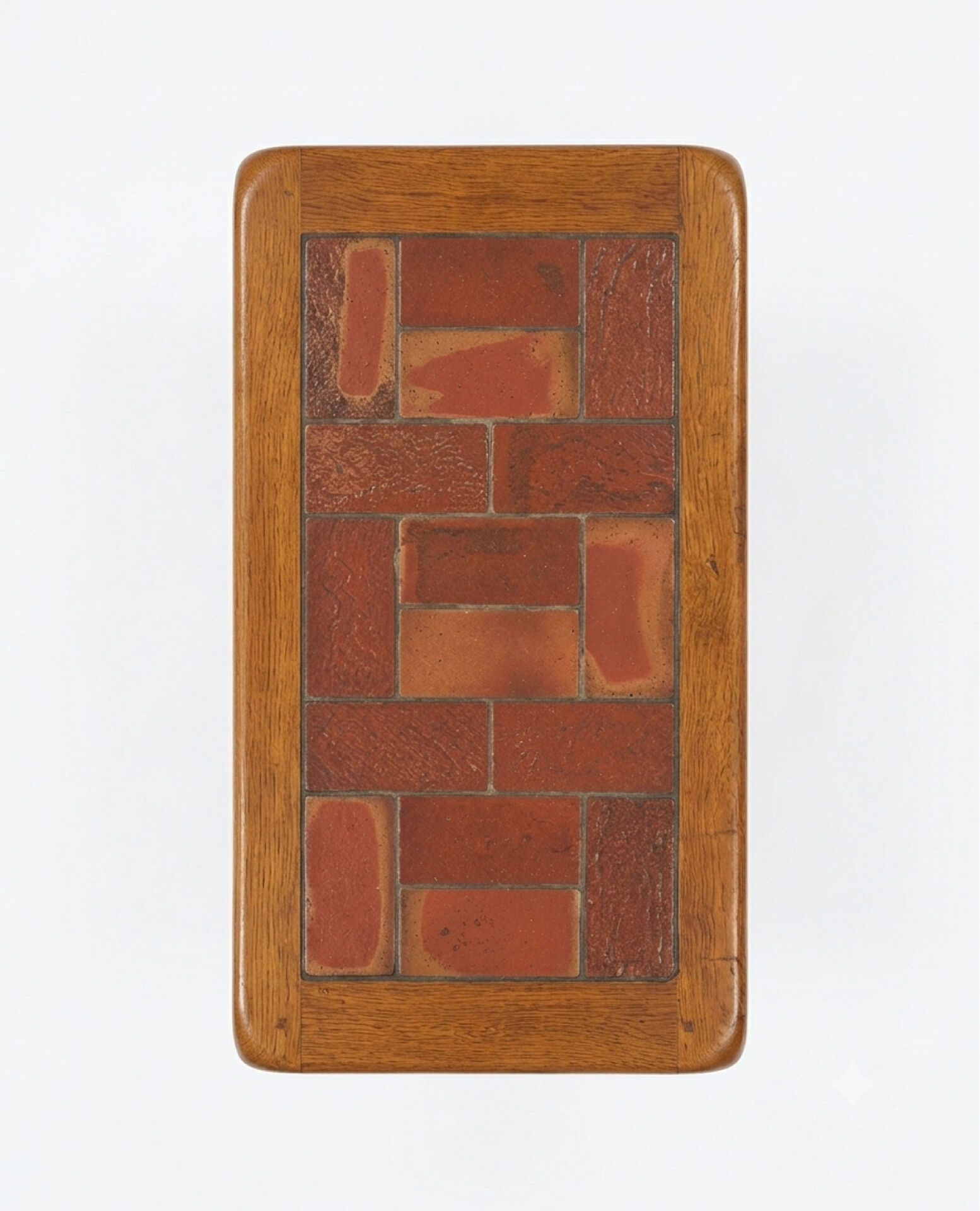 Brutalist coffee table in solid oak and ceramic – 1970