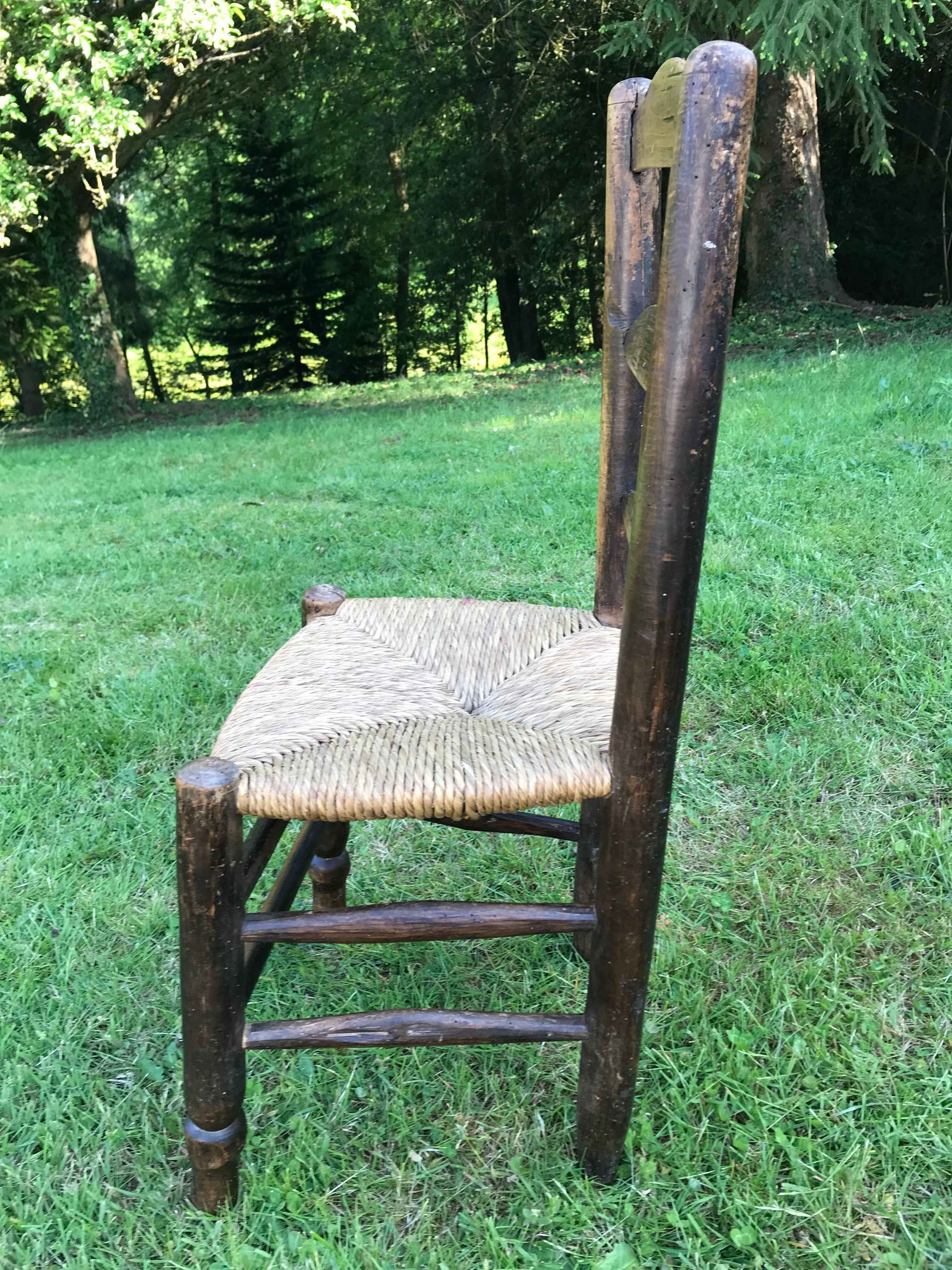 Pair of oak and straw chairs, 19th century period.