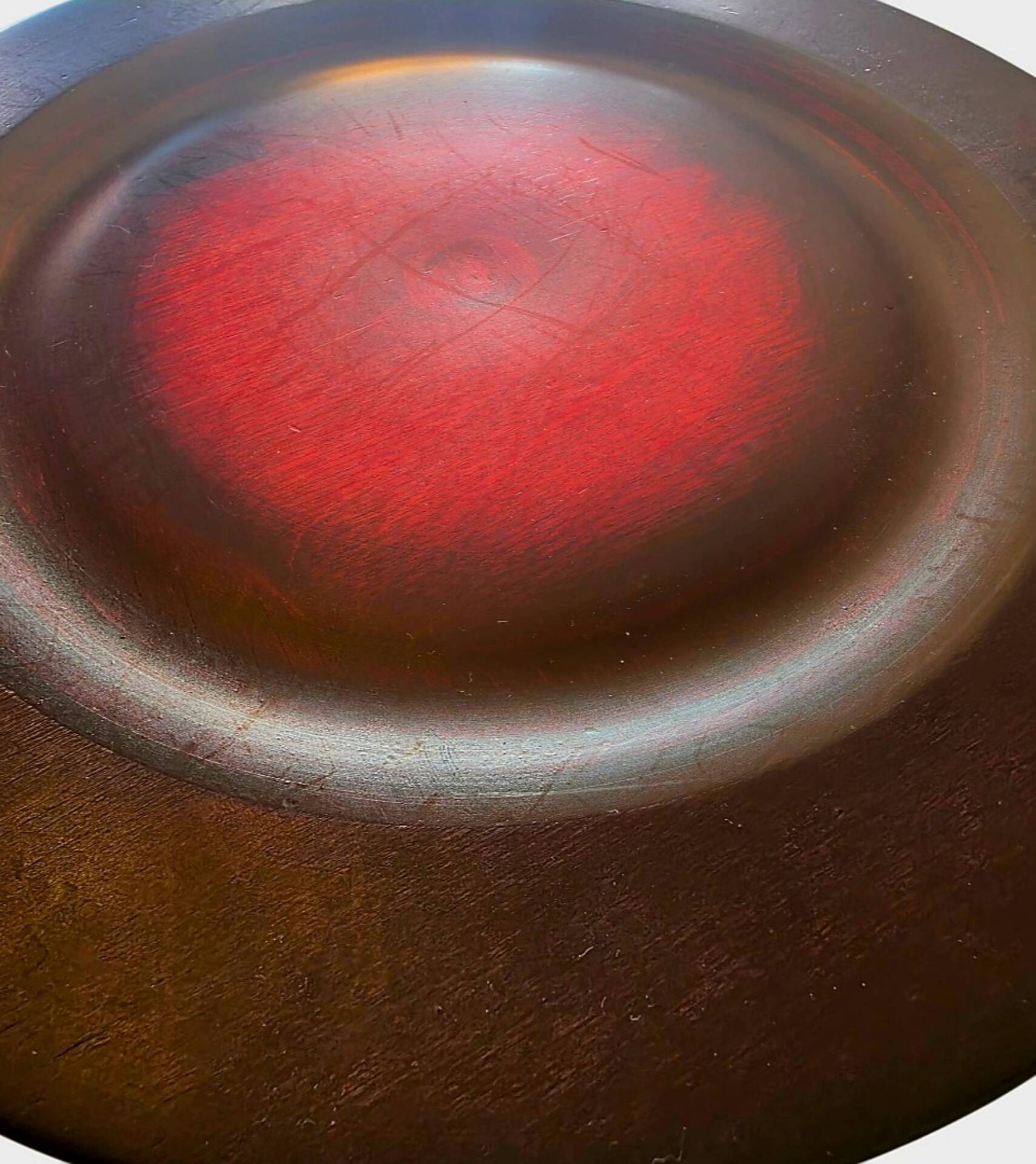 Decorative plate in stained red and purple wood – Tailio Design, Finland