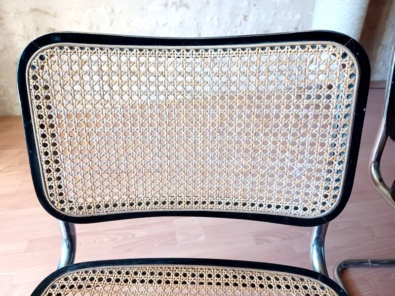 Pair of B32 Cesca chairs by Marcel Breuer, designed in 1987, stamped