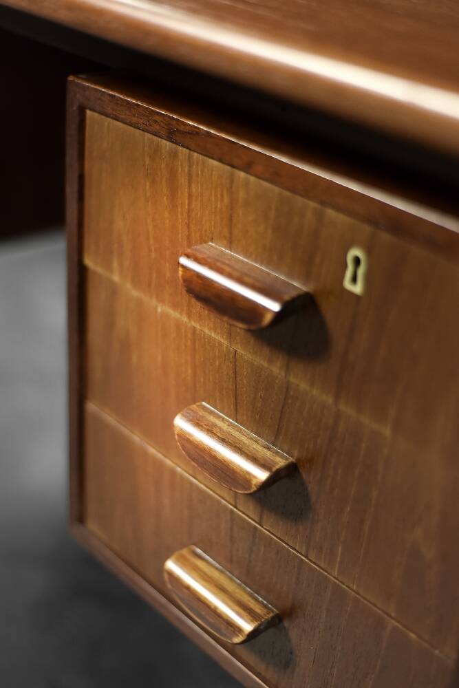 Mid-Century Danish Scandinavian Modern Teak Bilateral Desk with Drawers, 1960s