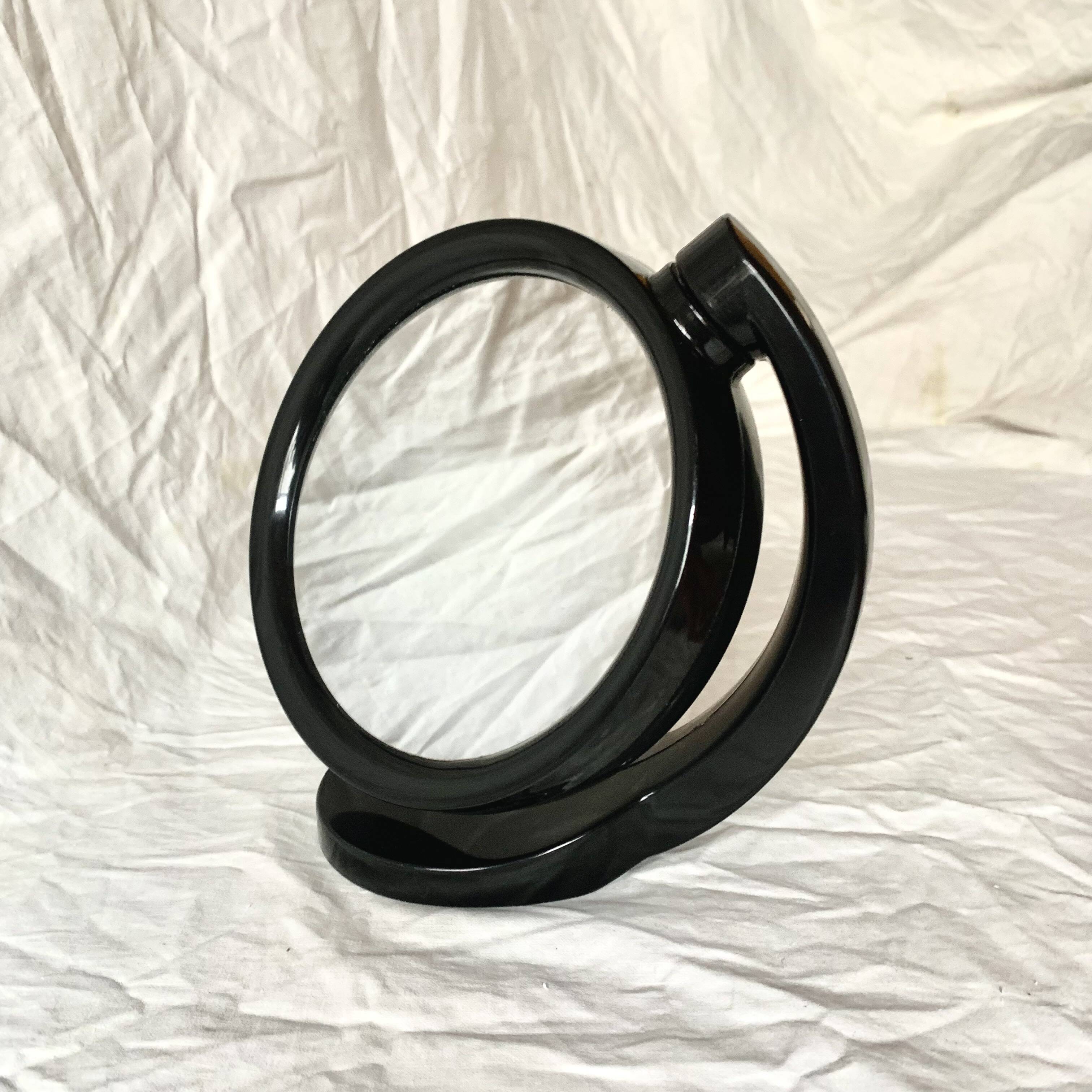 Small vintage black plastic swivel makeup mirror - Space Age Design - 1970s