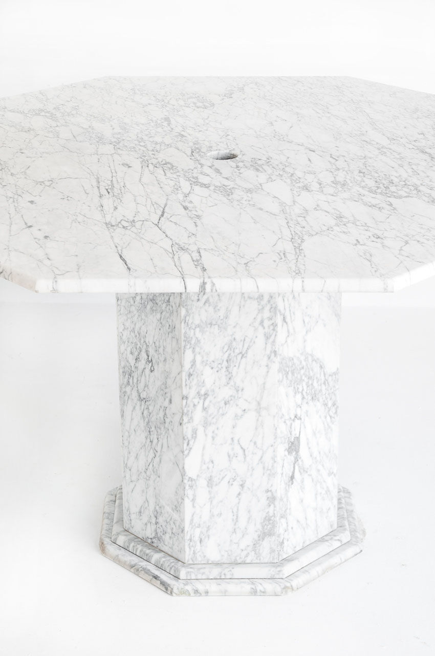 Vintage octagonal table in white marble. France, 70s
