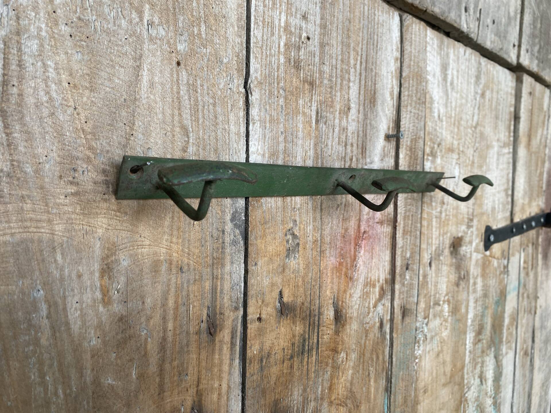 Vintage 1950s Green Metal Wall Coat Rack x3 #E