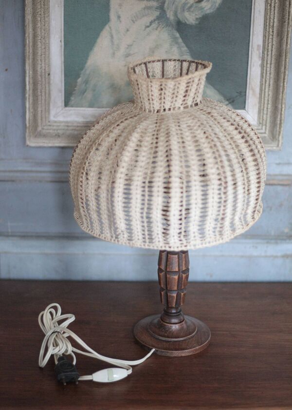 Lampe de chevet, lampe de table, lampe à poser vintage, lampe bois sculpté