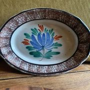 Ceramic plate, antique late 19th - early 20th century, known as "Cul-noir" from Normandy.