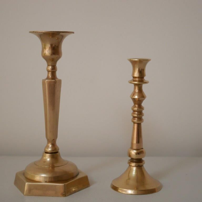 Set of 2 small brass candle holders