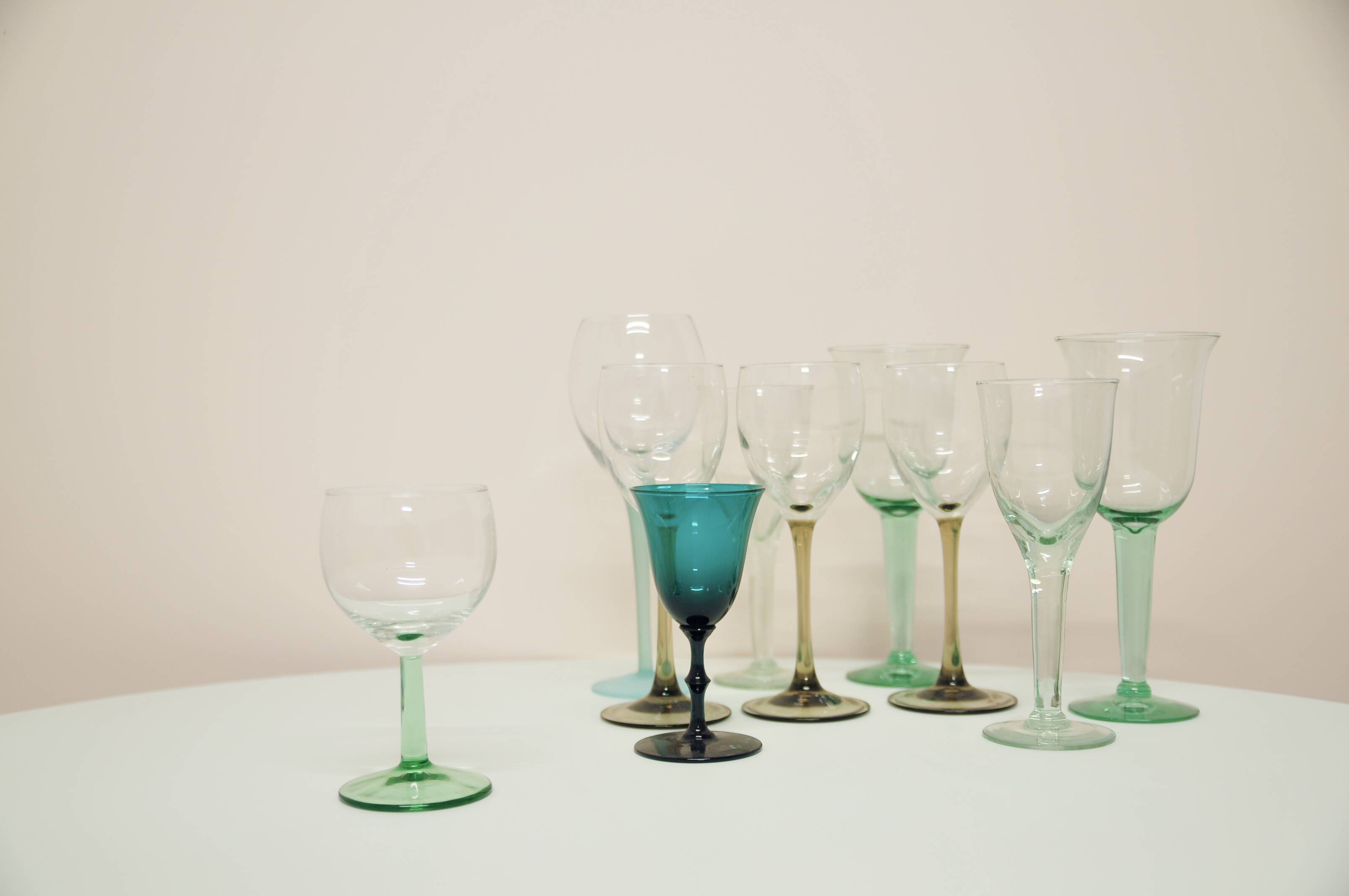vintage varied set of green glasses