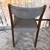 Series of 6 Scandinavian chairs in wood + gray skai, 70s vintage #a572