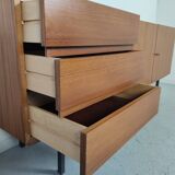 Scandinavian vintage teak and metal long sideboard, 60s