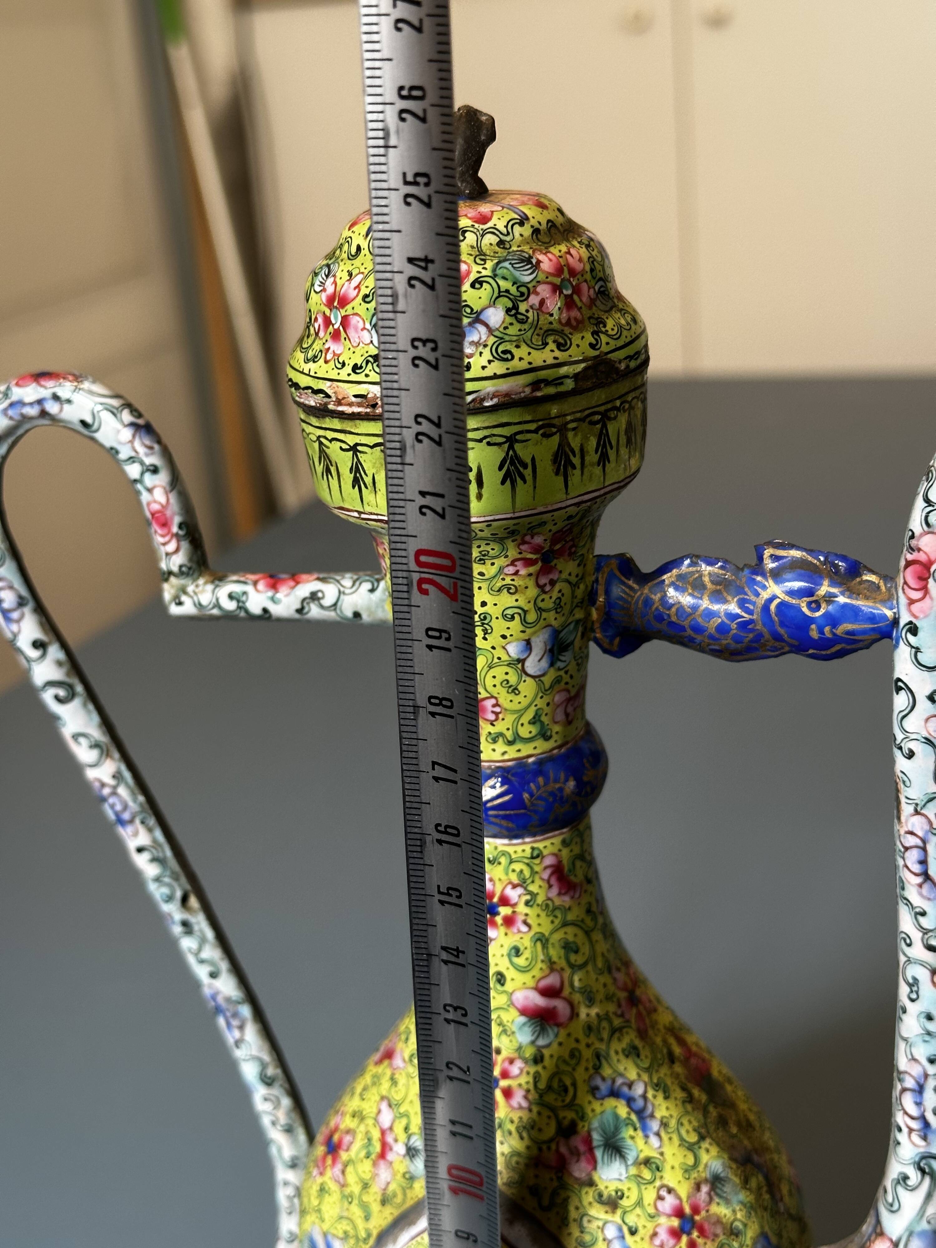 Chinese ewer in painted enamel on copper – floral decoration - Canton 18
